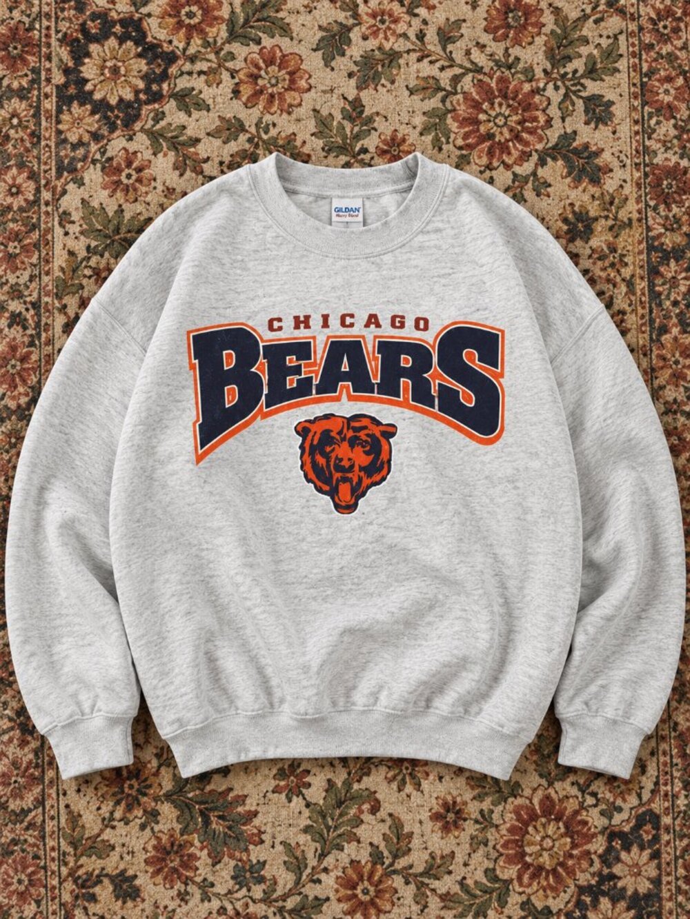 Chicago Bears Ash Gray Football Graphic Crewneck Sweatshirt